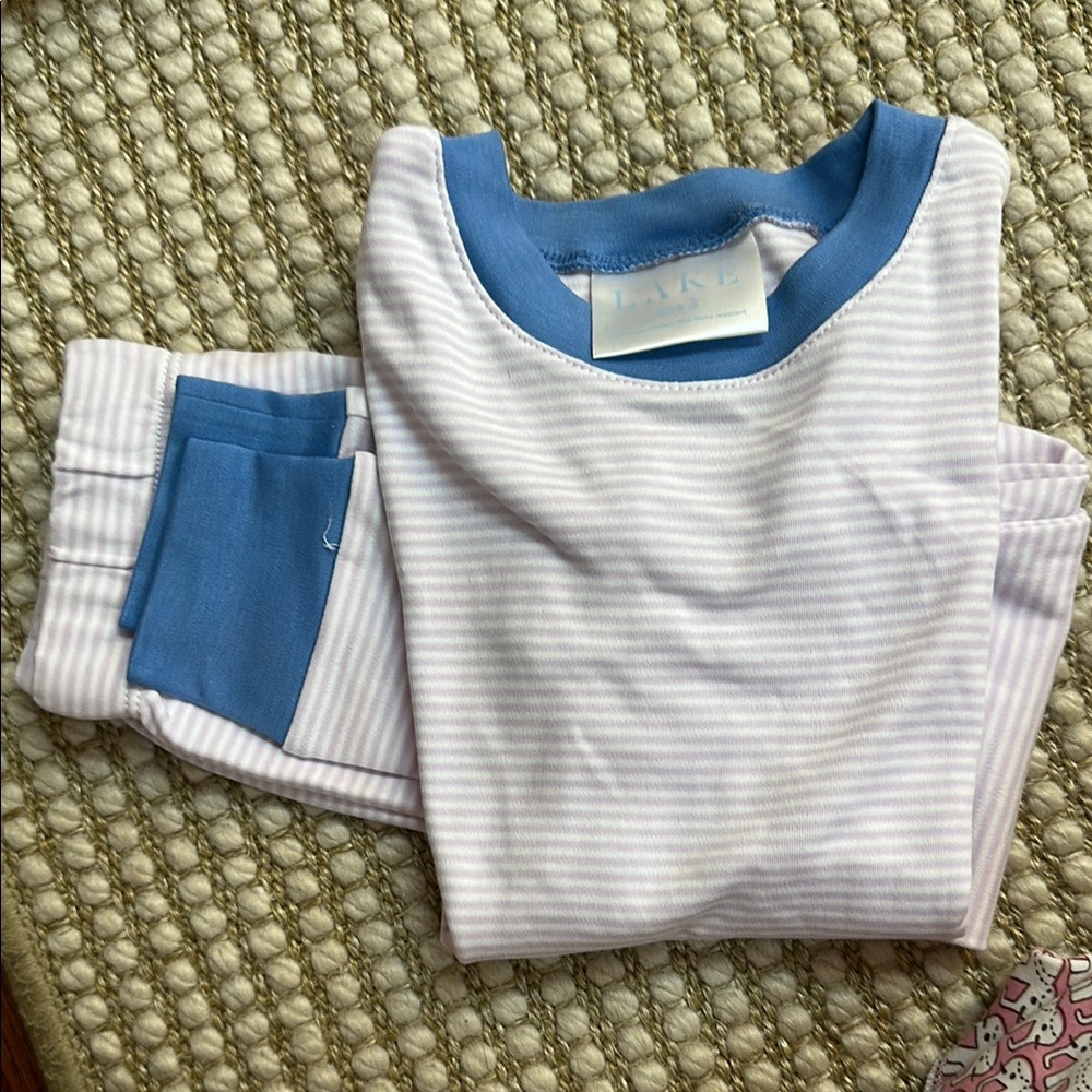 LAKE purple and White and blue Striped Kids Pajamas